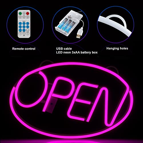 Amevrgths Open Neon Led Sign Light For Business Window, 8 Led Lighting Modes, 16"X 10", Battery/Usb Powered With Remote Control Adjustable Brightness For Door Sign Birthday Party Christmas (Pink) #TOP1