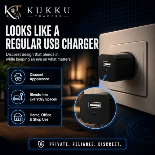 Image of KUKKU TRADERS Hidden Spy Camera Charger - 1080P HD No WiFi Secret Camera for Home - Motion Detection, Continuous Recording & Real USB Phone Charger - Nanny Cam (SD Card No included, Black)