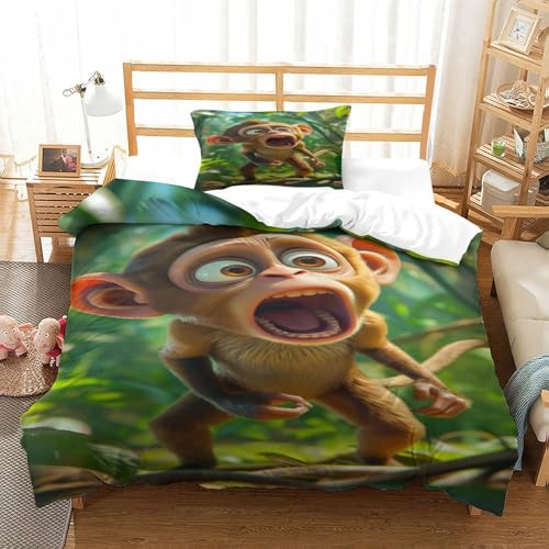 Housse de couette singe 135x200 microfibre douce 3 pièces