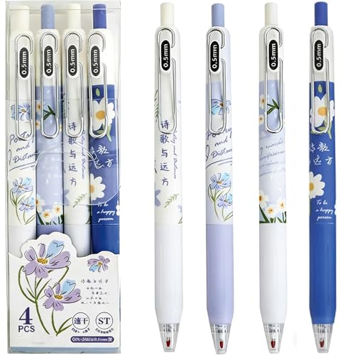 Set de 4 bolígrafos retráctiles de tinta gel floral 0.5mm miniatura 1