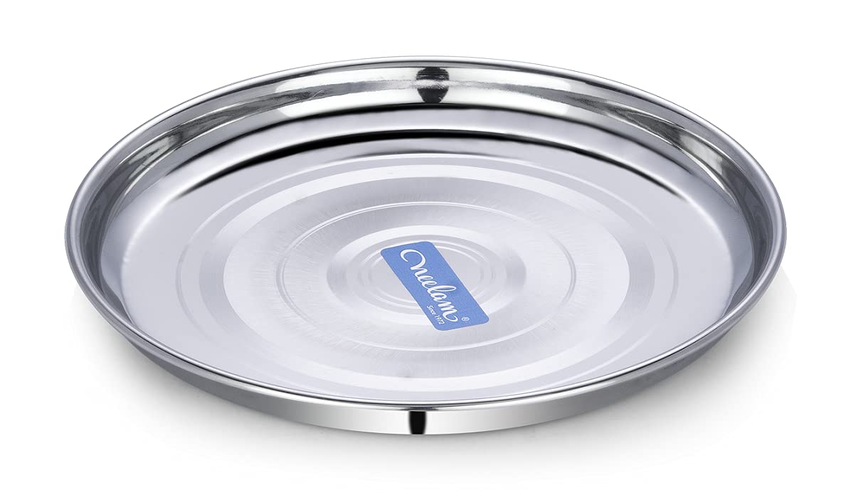 Neelam Stainless Steel 15, 22 Gauge Diamond Thali, Perfect for Daily Use, Special Occasions, Durable Quality Food Grade Material, Stylish Look, Ideal for Home & Restaurant, For Lunch, 33 cm, Set of 12 2