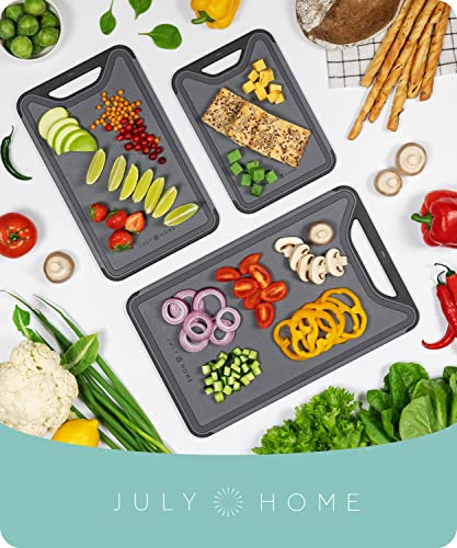 Cutting Boards For Kitchen - Plastic Cutting Board Set Of 3, Dishwasher Safe Cutting Boards With Juice Grooves, Thick Chopping Boards For Meat, Veggies, Fruits, Easy Grip Handle, Non-Slip (Black/Gray) #TOP4