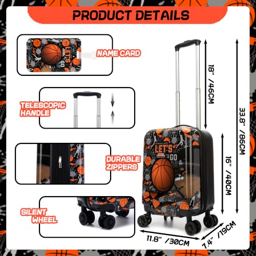 Image of Suitcase for Kids 16inch 5pcs Luggage Set for Boys Travel Suitcase Orange Basketball Hard Shell Luggage Sets with Spinner Wheels Carry on Luggage Airline Approved