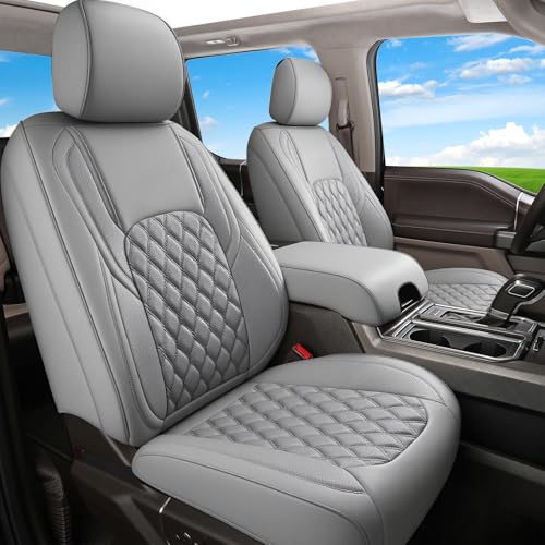 Image of Huidasource Tacoma Front&Back Seat Covers, Gray Leather Car Seat Cushion Cover Accessories Fit for 2016-2023 Double & Crew Cab Toyota Tacoma SR SR5 Limited TRD Sport /Pro /Off Road(Full Set /Gray)