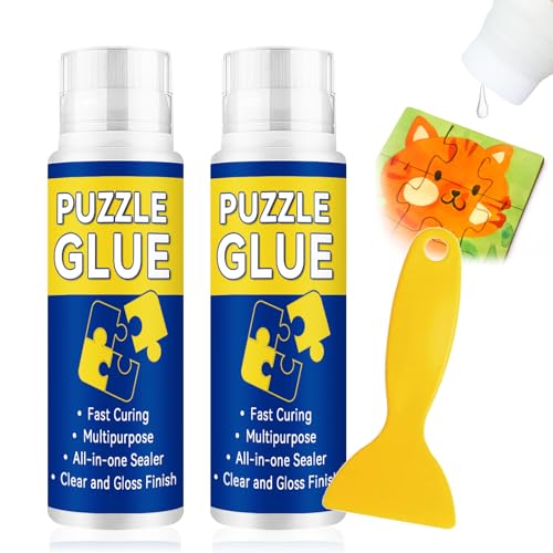 AstraVox Jigsaw Puzzle Glue Clear with Sponge Head, Quick Dry Glue Kit for Adults, Suitable for 1000/3000/5000 Pieces of Paper, Wood, Plastic Puzzles, and Diamond Painting (120ml*2)