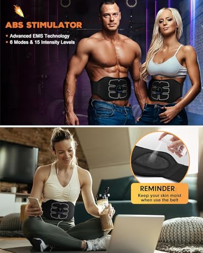 Image of 6 Modes EMS Abs Stimulator - Training Device for Muscles Work Out Power Fitness ABS Abdominal Trainer for Abdomen /Arm /Leg Training Home Office Exercise Gift (Color : Black)