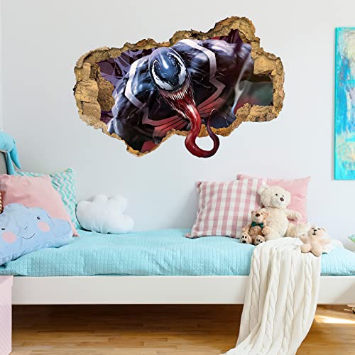 Venom Wall Decals Realistic 3D Superhero Venom Wall Stickers, Self-Adhesive Vinyl Mural For Nursery Kids Bedroom Living Room Playroom Wall Decor(15.7 X 23.6 In） #TOP3