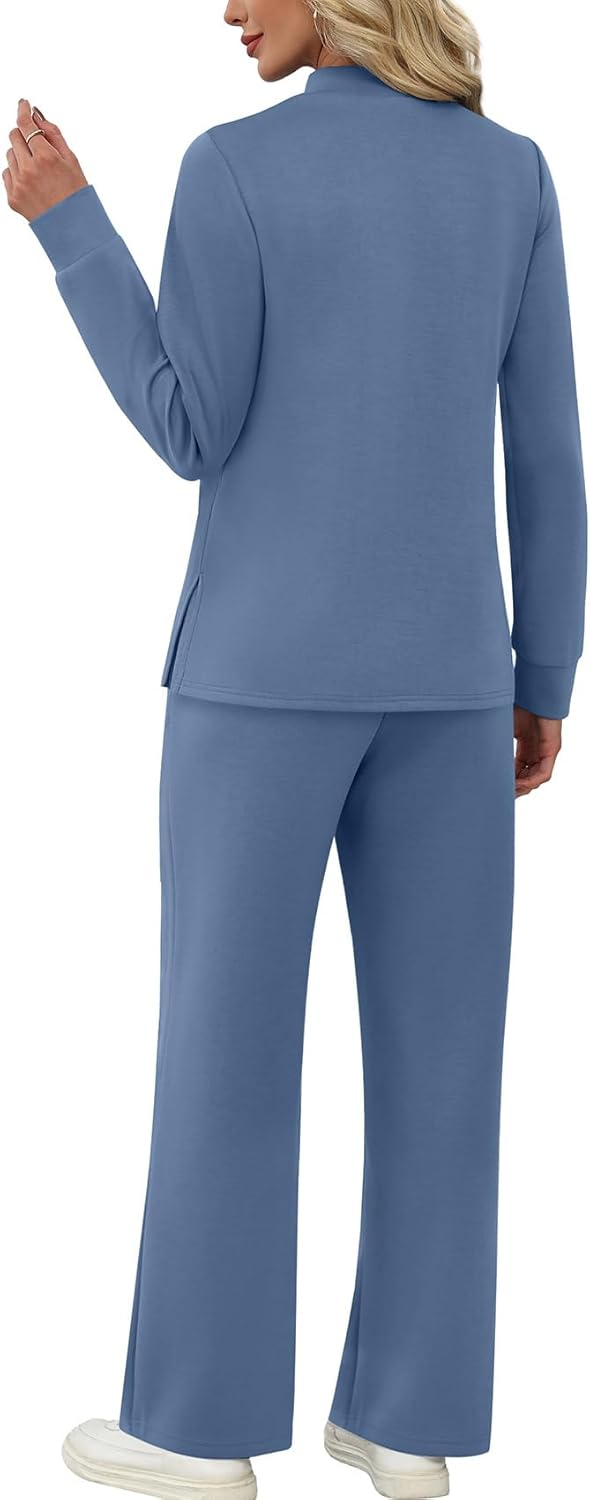 WIHOLL Two Piece Sets for Women Fall Travel Vacation Outfits 2026 Long Sleeve Lounge Sets Side Slit Wide Leg Pants S-3XL - Image 5