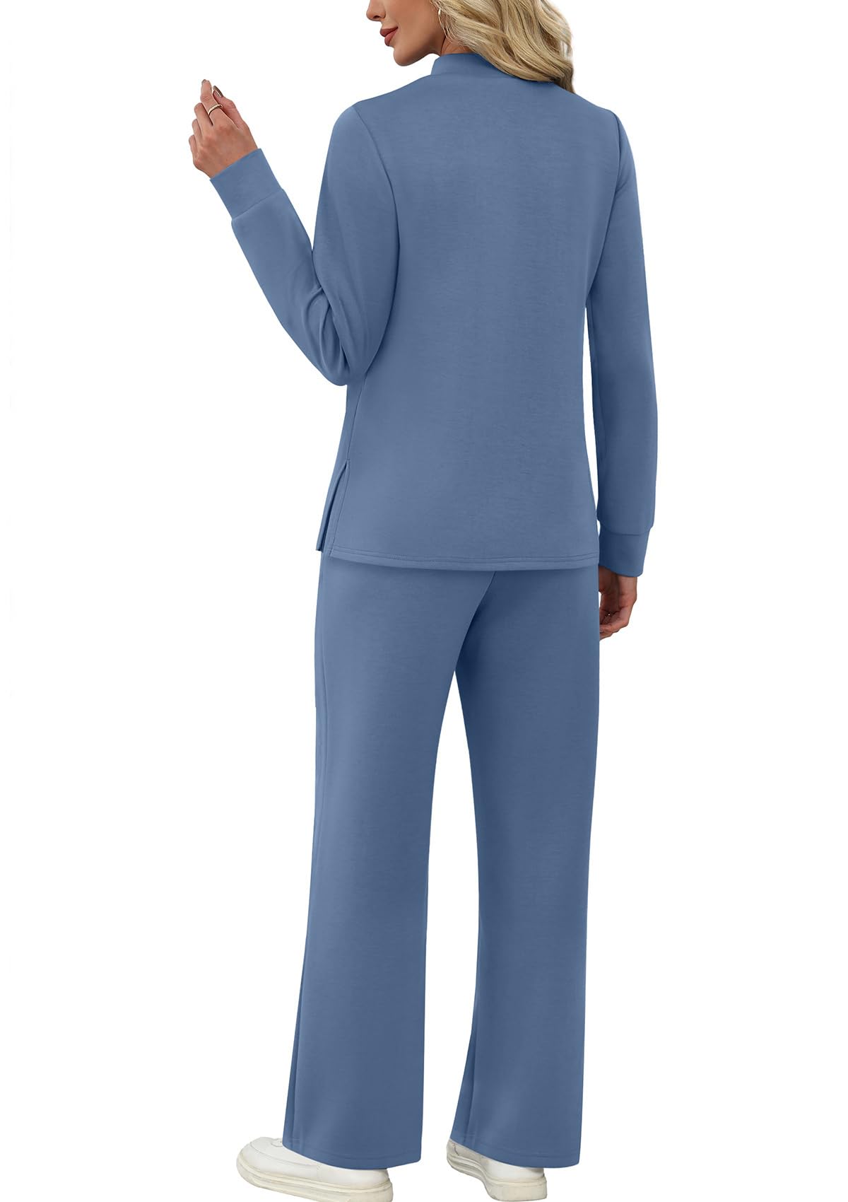 WIHOLL Two Piece Sets for Women Fall Travel Vacation Outfits Long Sleeve Lounge Sets Side Slit Wide Leg Pants S-3XL