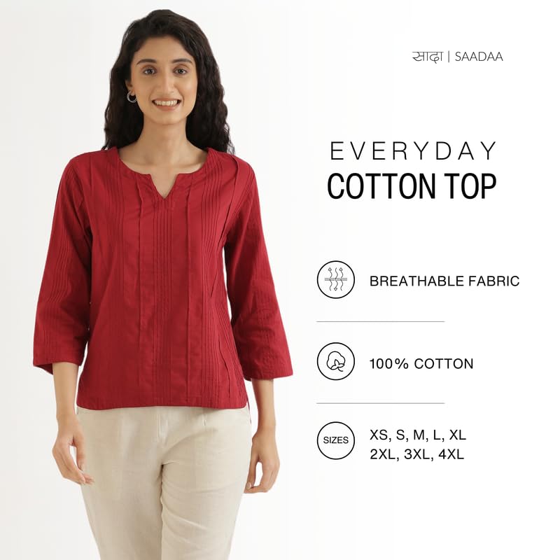 Image of SAADAA Everyday Cotton Top | Women's Regular Solid Color Top | Casual /Office Wear