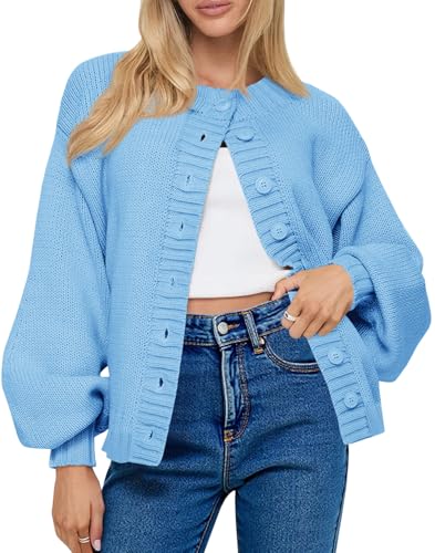 Saodimallsu Womens Long Sleeve Button Down Cardigan Sweaters Crew Neck Open Front Knit Casual Loose Fit Fall Sweater Coat Light Blue Saodimallsu Womens Long Sleeve Button Down Cardigan Sweaters Crew Neck Open Front Knit Casual Loose Fit Fall Sweater Coat Light Blue