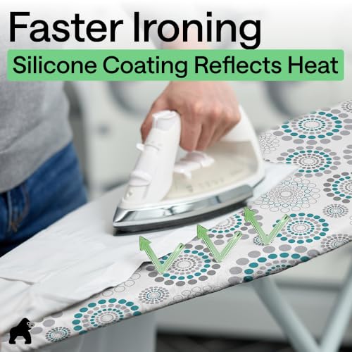 Image of Gorilla Grip Reflective Silicone Ironing Board Cover, 15x54, Fits Large, Standard Boards, Pads Resist Scorching and Staining, Elastic Edge Covers, Thick Padding, No Fasteners Needed, Turquoise Spiral