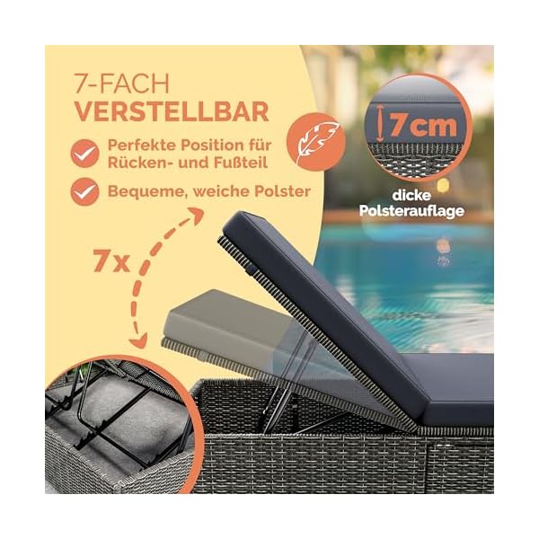 Casaria Sonnenliege mit Klapptisch und Auflage