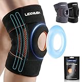 Lexniush Genouillère Sport, Réglable Genouillère Arthrose, Déchirures du Ménisque, Genouillère Ligamentaire avec Stabilisateurs Latéraux et Coussinets en Caoutchouc, pour Course, Noir