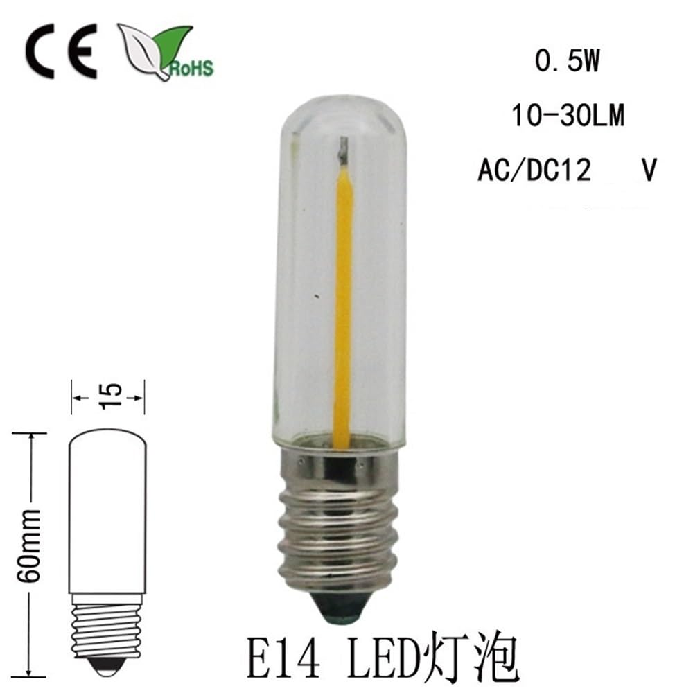 HHF Iluminación del hogar, Paquete de 50 Bombillas LED de filamento E14/E12 T15L, 12 V CC, 0,5 W, luz indicadora de Laboratorio(2700K Warm White,12V E14)