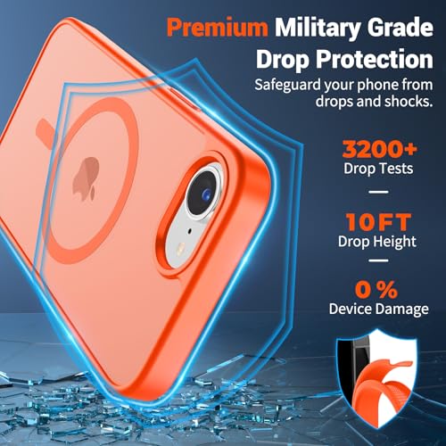 Image of SUPFINE Magnetic for iPhone 17e Case /iPhone 16e Case (Compatible with MagSafe)(Military Grade Drop Protection) Slim Translucent Matte Shockproof with Anti-Fingerprint Phone Case,Orange