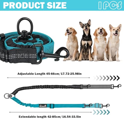 1 Stück Kein Verheddern 360° drehbarer Splitter Doppelleine fur Zwei Hunde,Doppelte Hundeleine,Verstellbare stoßdämpfende Bungee-reflektierende Leine für Hunde klein mittlere und große Lauftraining.