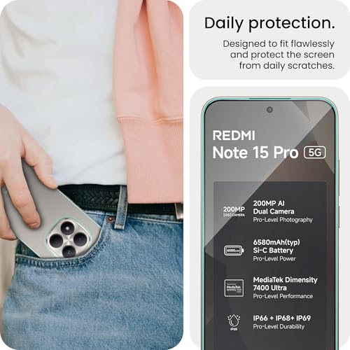 Image of ArmourPro Tempered Glass for Redmi Note 15 Pro with Back Clear Membrane Guard, Edge to Edge Screen Protector, Anti-Bubble, Anti-Fingerprint, Oil Resistant, Installation Kit | Black
