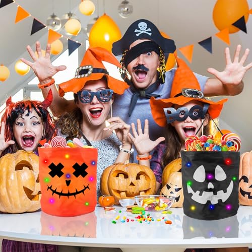 LETTERASHQP 2 Stück Halloween Korb Halloween Eimer für Süßigkeiten Halloweensüßigkeiten Tasche Halloweens Eimer led Leuchtende Halloweens Tasche Kinder für Süßigkeiten mit Silikonarmbänder