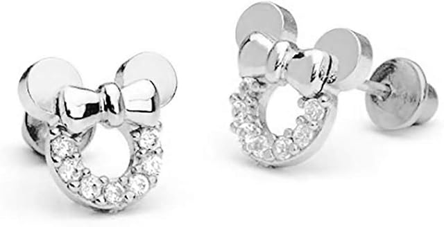 baobei Minnie mouse earrings for women, Sterling Silver hypoallergenic Earrings, Cubic Zircons Amethyst White Pink blue rose gold Crystal open Mickey Mouse Stud Earrings Gift for Girls Children