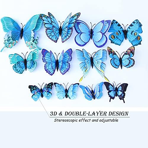 OPSEAM Butterfly Wall Decor 24/48 PCS, 3D Butterflies Stickers for Party Decorations with Magnets(Blue, 24) — view 4