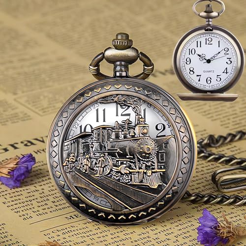 Image of Udaney Locomotive Pocket Watch with Wooden Gift Box for Men | Locomotive Engraved Design | Vintage Pocket Watch | Wooden Gift Box Included | Collectible Keepsake | Ready to Gift