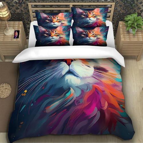 Parure de lit chat coloré 3D 140x200 microfibre pour ado
