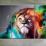 RAIN QUEEN Modern Abstract Art Colorful Lion Oil Paintings on Canvas Wall Art for Home Decoration Huge Size No Frame 3pcs