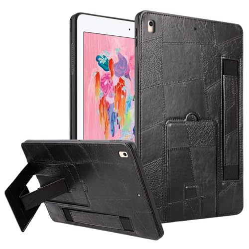 Étui iPad Pro 12.9 anti-chute avec dragonne et support ajustable en similicuir noir