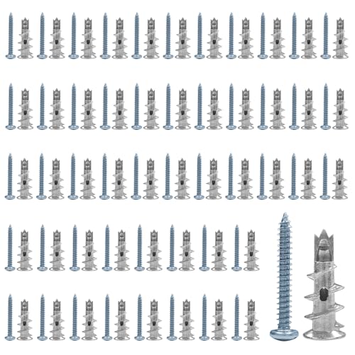 Minfuerang 50 Piezas Tornillos y 50 Tacos para Placas de Yeso Autoperforantes,Tacos in Metálicas para Fijación en Placas de Yeso, Madera, Etc(30 * 12)