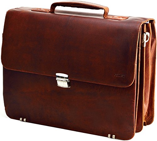 FEYNST Leder Aktentasche Laptoptasche Ledertasche Notebooktasche Schultertasche Studenten Tasche Umhängetasche Uni Vintage A4 Herren Damen Braun Cover
