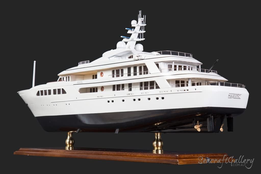Majestic Motor Yacht Model with LED Lights 31.5"- Assembled Wooden Replica Boat Décor - Wooden Decor Wooden Model Boat - Model Ships - Boat Display - Super Yacht Model
