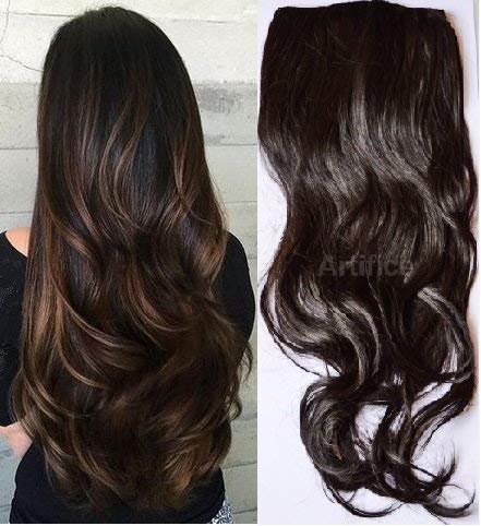 Image of Artifice 5 Clips Wavy Hair Extension High Temperature Synthetic Fiber 26 inch 150gm (Natural Brown)