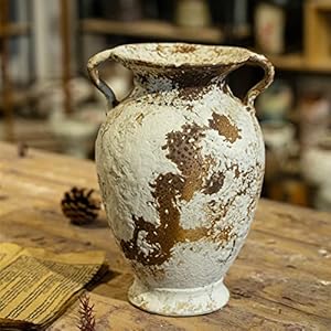Farmhouse vintage pottery ceramic flower vase rustic planter with double handles for home flower arrangement  urban country home decor
