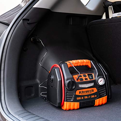 Kinverch Portable Power Station Jump Starter 1500 Peak/750 Instant Amps with 300W Inverter,150 PSI Air Compressor