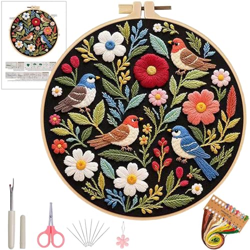 Image of Ohcol Embroidery Kit Beginners Cross Stitch Needlepoint Kits for Adults Needle Point Kits with Hummingbird & Hoop