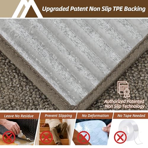 Image of COSY HOMEER Stair Treads for Wooden Steps 9 inchx28 inch Washable Indoor Carpet Stair Treads Non Slip Soft Polyester Stair Carpet Tread Reusable Stair Runner Rugs for Kids, Elders,Pets,Light Brown,15pcs