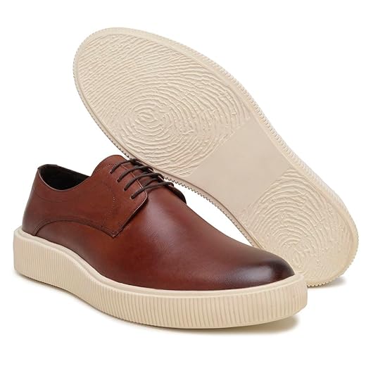 Turunelli Calçados | Derby Masculino Solado Konna Off White | Couro Cor Whisky, Sapato Social em Couro Bovino Legítimo, Forrado em Couro, Palmilha em Gel, Solado Micro Expandido Off White, Cadarço Encerado, Numeração 37-45