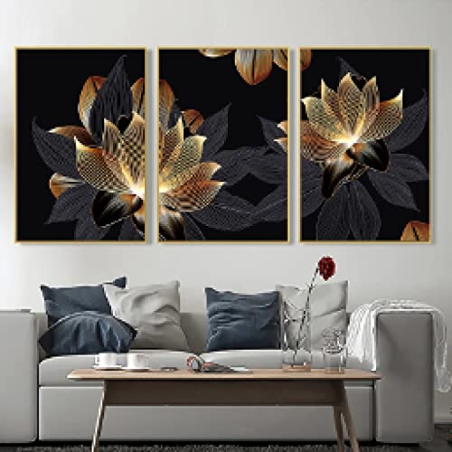 Art imprime nordique fleurs noir doré design esthétique haut de gamme