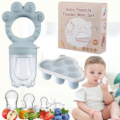 truee Silikon Fruchtsauger Baby, Fruchtsauger Mit Eisgittern, Multifunktionale Silikon Fruchtsauger, Zahnungshilfe Baby Kühlend, Fruchtschnuller Für Obst, 6 Month+(Blau)