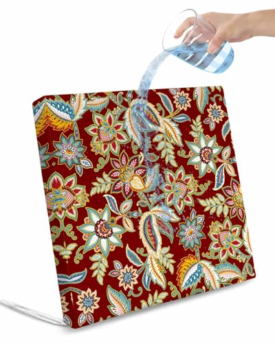 2 Pack Red Paisley Waterproof Cushion Covers with Ties Outdoor Patio Chair Seat Cushion Slip Covers Replacement(Only Cover) Boho Floral Bohemian Ethnic Rustic Native American 20''x18''x4''