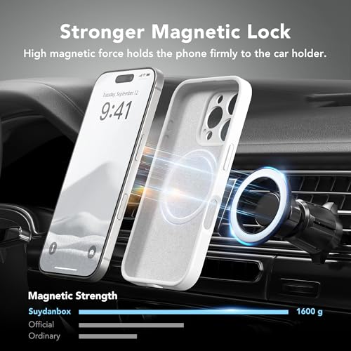 Image of Magnetic for iPhone 16 Pro Case, Compatible with MagSafe, [Full Camera Protection][Screen Protector] Silicone Shockproof Protective Phone Case for iPhone 16 Pro 6.3 inch, White