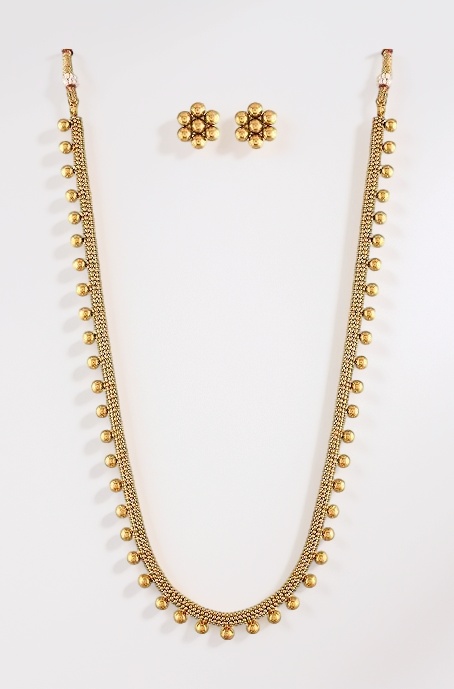 I Jewels 18K Gold Plated Traditional South Indian Stylish Long Necklace With Earrings For Women & Girls (MC042)