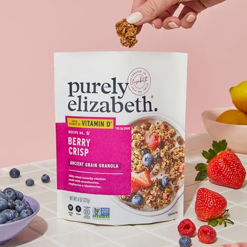 Image of Purely Elizabeth Berry Crisp Granola wit Vitamin D, Made with Organic Oats and Ancient Grains, Gluten-Free, Non-GMO (3 Ct, 8oz Bags)