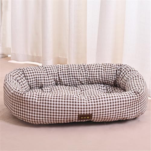 Odot Cama Perro Gato para Grande Medianos Pequeño, Impresión de Cuadros Cama Ortopédica Rectángulo Cojín de Felpa, Mascotas Sofá para Gatos, con Base Antideslizante, Lavable (Marrón,M)