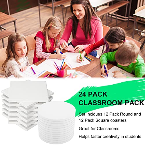 Ceramic Tile for Crafts Coasters, 24 Pack White Tiles Unglazed 4 Inch