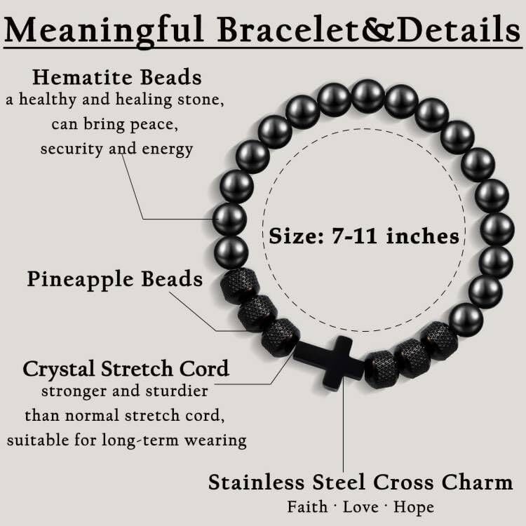 Cross Bracelet for Men Boys, Christian Gifts for Men Teens, Religious Catholic Jewelry Birthday Christmas Easter Baptism Confirmation Communion Fathers Day Graduation Gifts for Men Teenage Boys - Image 4
