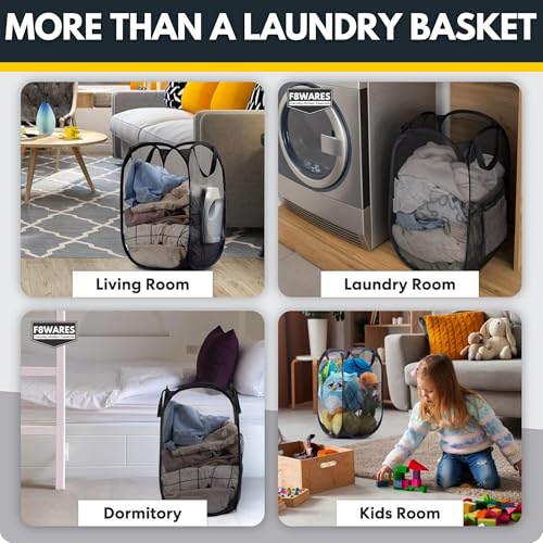 Image of F8WARES 2PK 75 Litres Nylon Mesh Foldable Laundry Basket for Clothes - Odourless Breathable Laundry Bag for Clothes with Carry Handles - Kids Toy Baskets For Storage & Dirty Cloth Basket Hamper Black