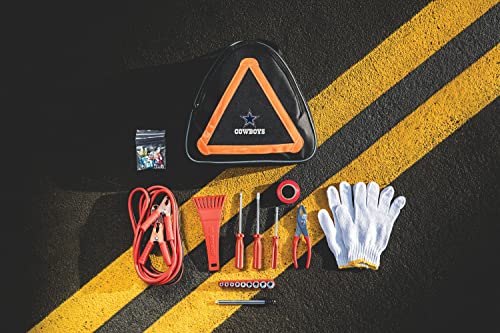 PICNIC TIME NFL Dallas Cowboys Roadside Emergency Car Kit, Auto Vehicle Safety Road Side Assistance with Jumper Cables and Car Tool Kit, (Black with Orange Accents)