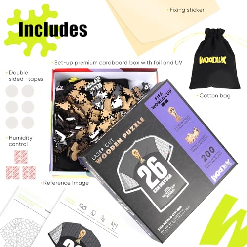 Image of Official FIFA World Cup 2026 FWC 26 T-Shirt Puzzles for Adults, 200 Pieces Football Merchandise Wooden Puzzles, Unique Soccer Gifts for Fans, Collectors Puzzle Sports Souvenirs | Wooden Jigsaw Puzzle
